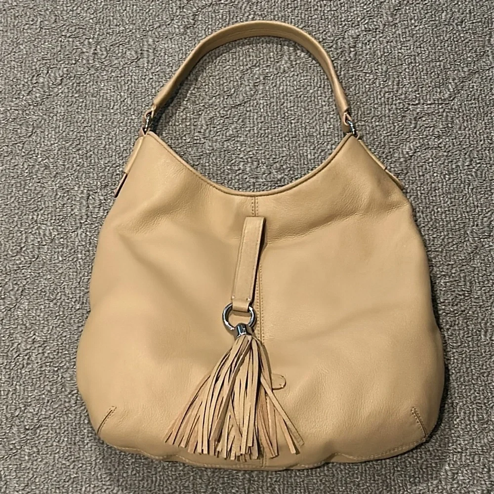 Lauren Ralph Lauren Tan Leather Hobo Bag with Tassel
